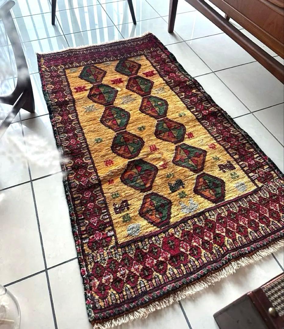 126×74 ヴィンテージラグ　手織ラグ　トライバルラグ 127x79cm トライバルラグ ヴィンテージラグ 手織り絨毯 カーペット