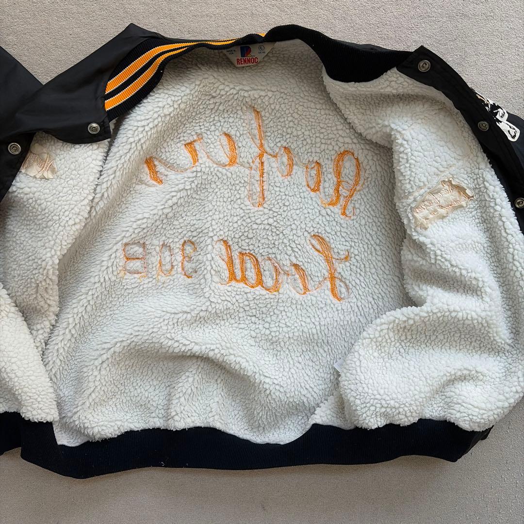 90s USA製】RENNOC スタジャン L ブラック×オレンジ 刺繍 短丈 - メルカリ