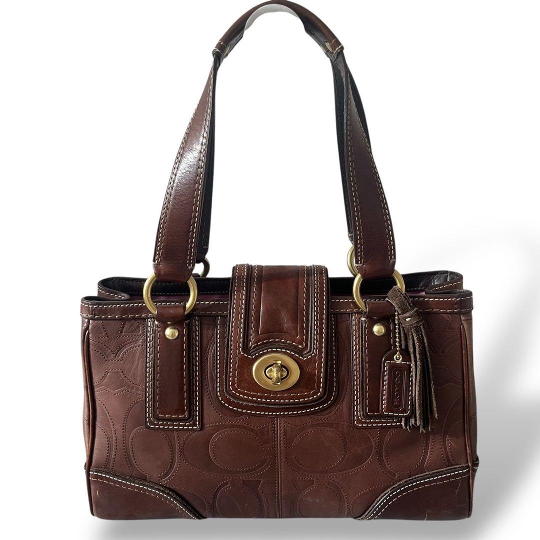 COACH ハンプトンズ レザー ショルダーバッグ シグネチャー ターン