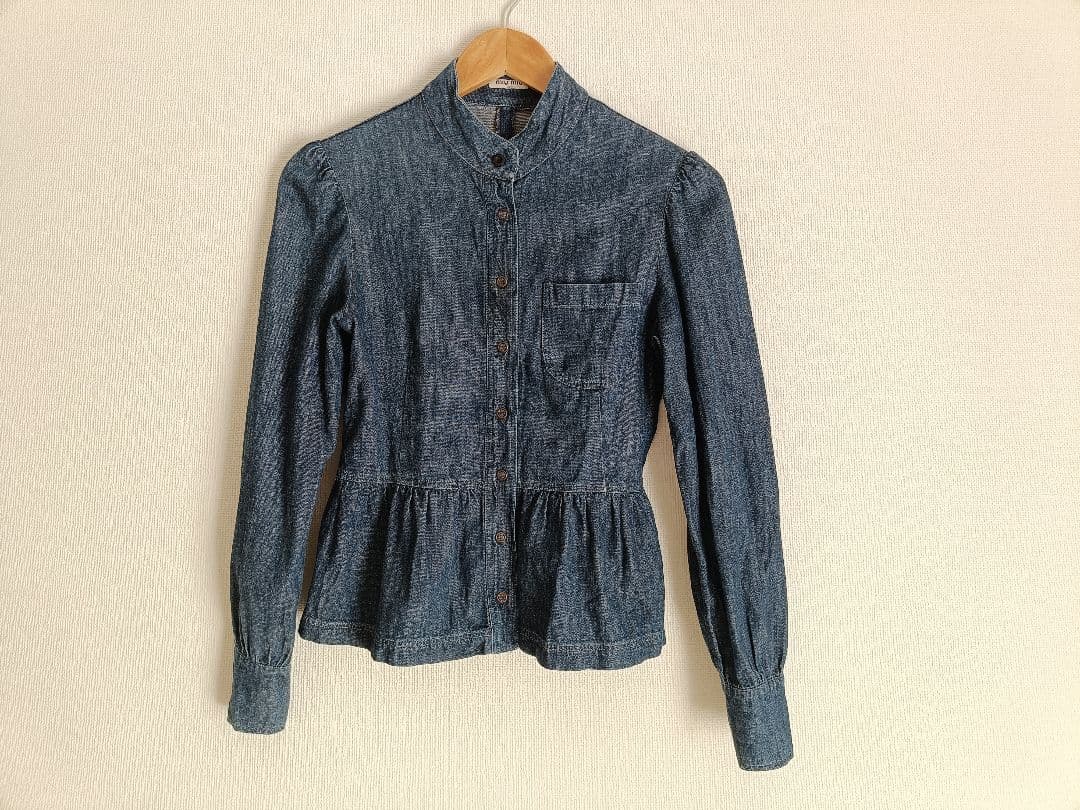 MIU MIU デニムシャツ ペプラム Navy Denim Shirt | Miu Miu