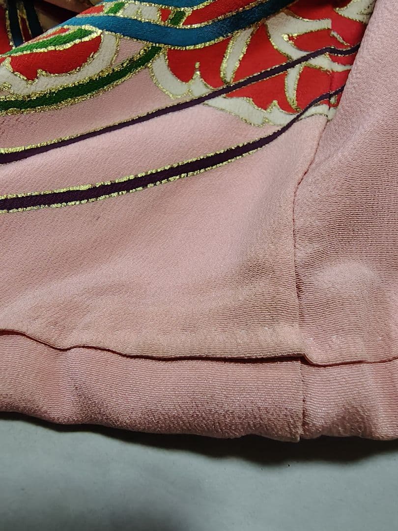 アンティーク振袖 ピンク 状態悪い 金駒刺繍 鳳凰 伝統柄振袖 牡丹刺繍