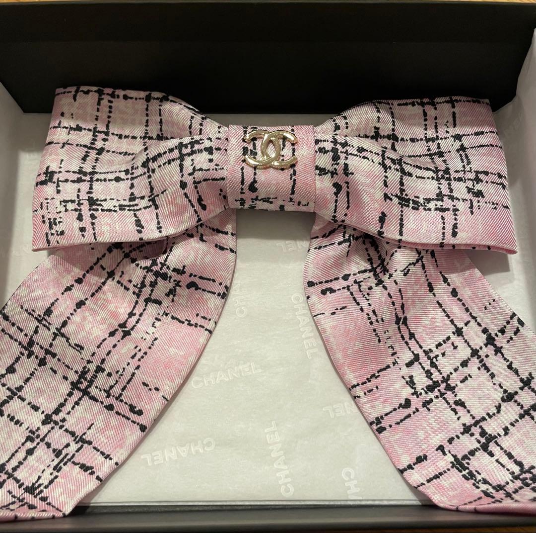 CHANEL ボウ バレッタ ツイード柄 25B ピンク - メルカリ