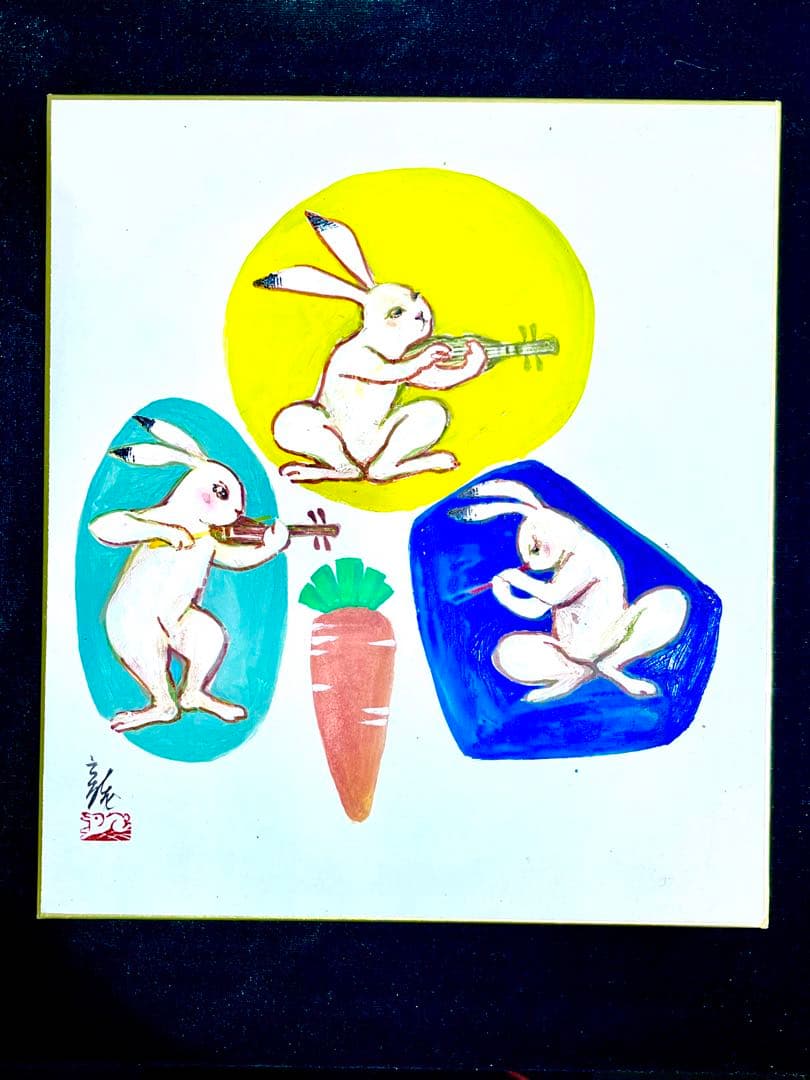 中国著名画家：李庚画伯の肉筆色紙作品（2枚）と芸大先生の肉筆色紙