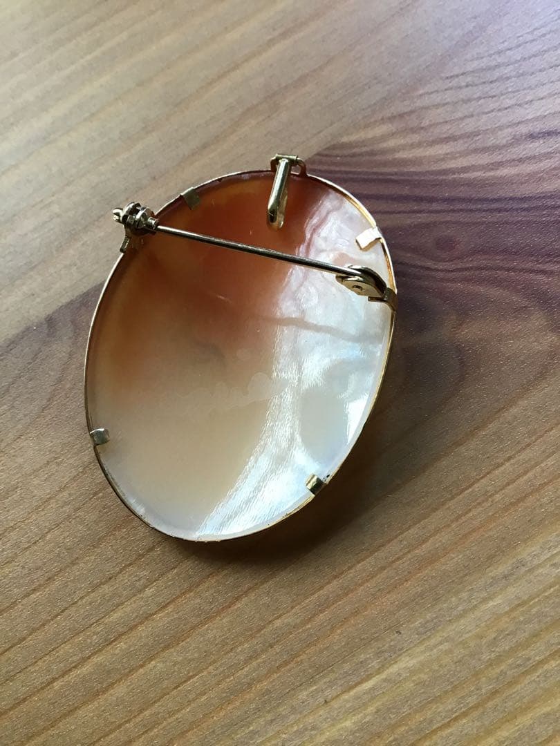 18K ヴィンテージ シェルカメオ 女性横顔 ペンダントトップ ブローチ