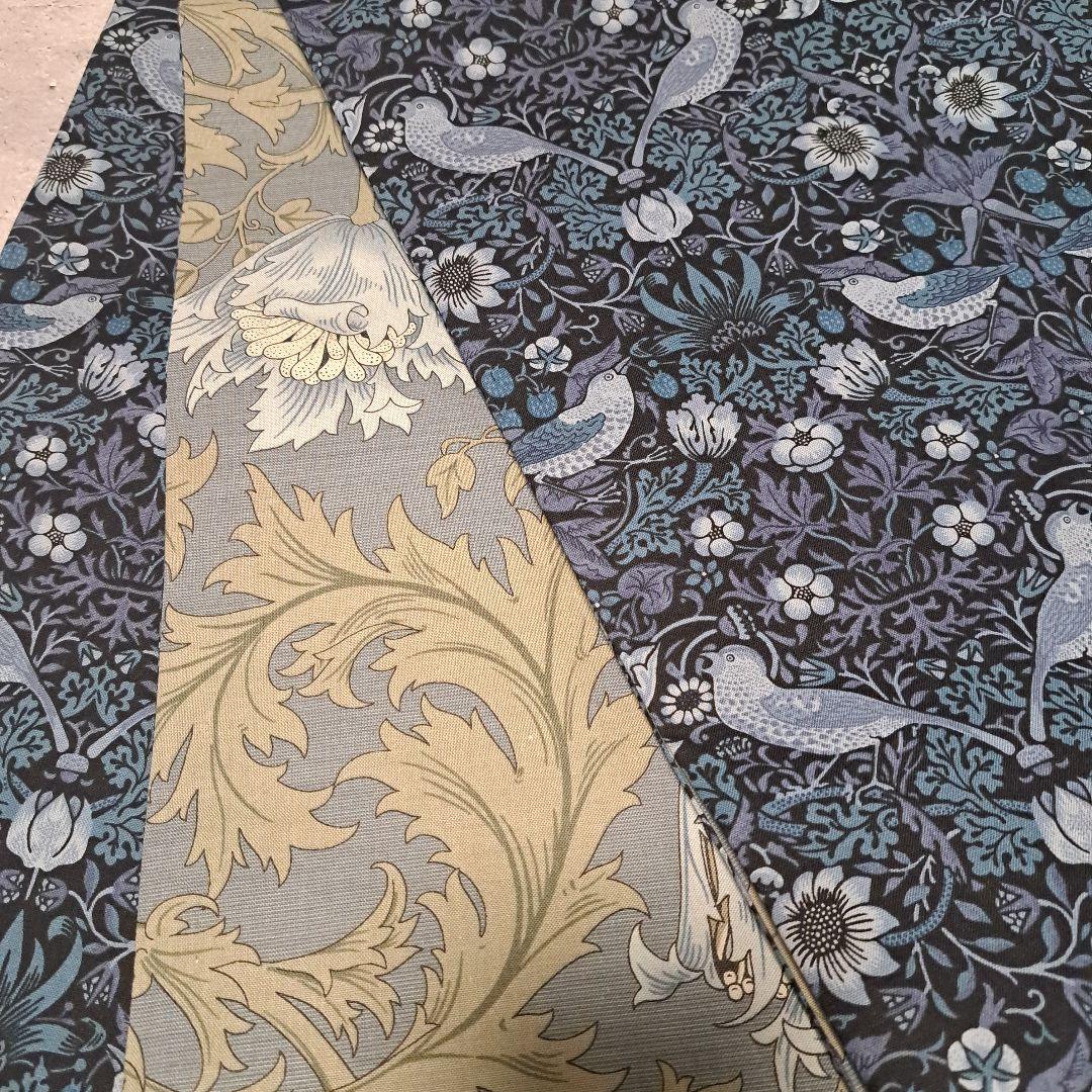 開き名古屋帯 ウィリアムモリス いちご泥棒 インディゴ×アネモネ