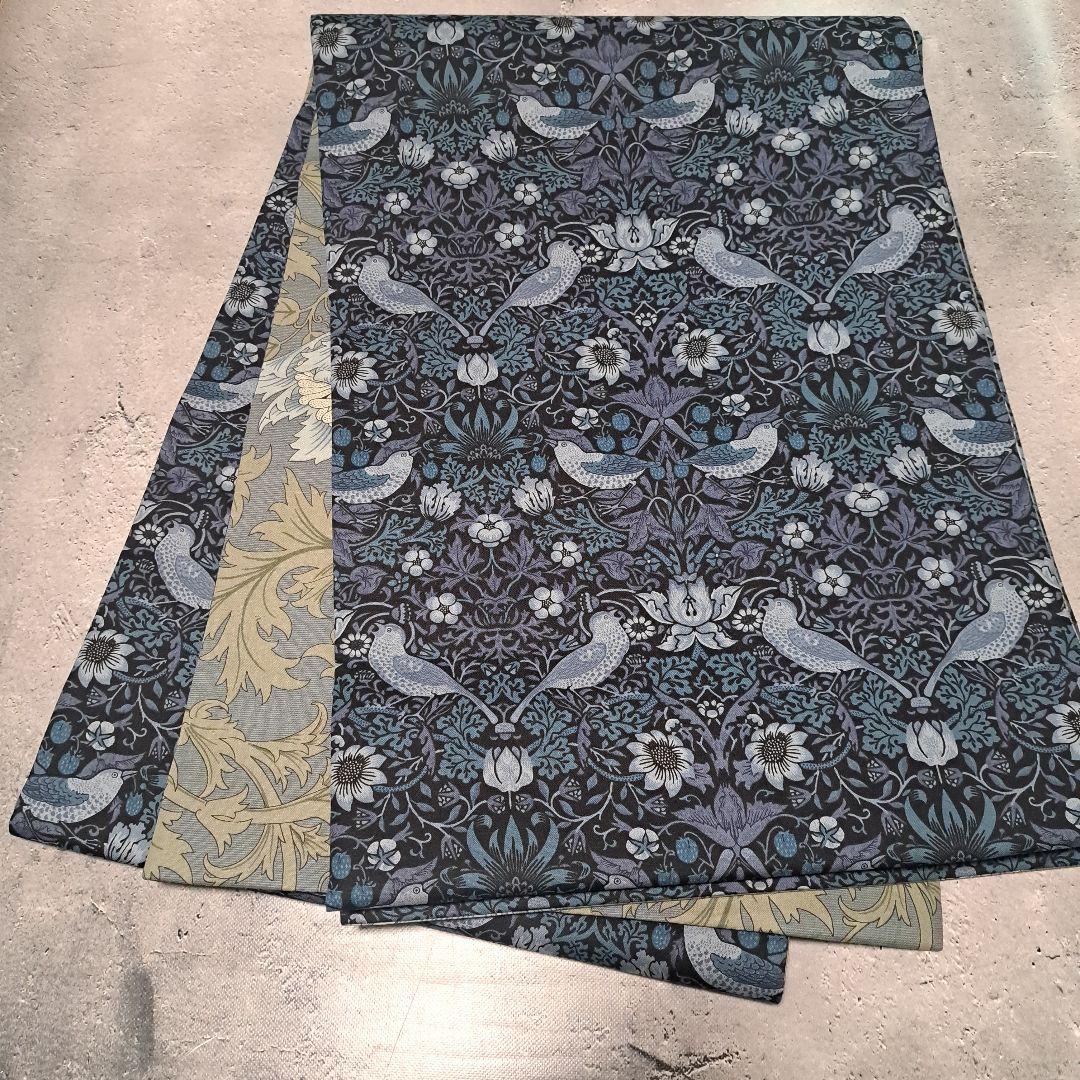 開き名古屋帯 ウィリアムモリス いちご泥棒 インディゴ×アネモネ