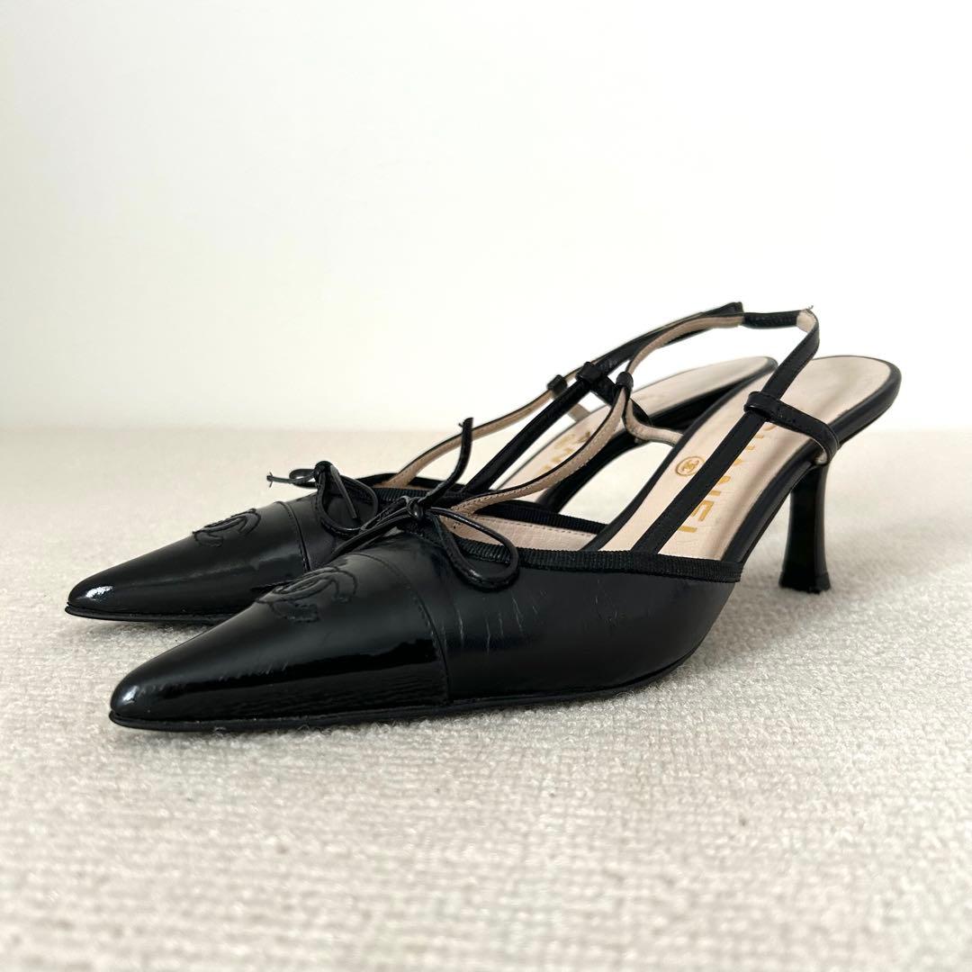 CHANEL シャネル パンプス ミュール 黒 22.5cm