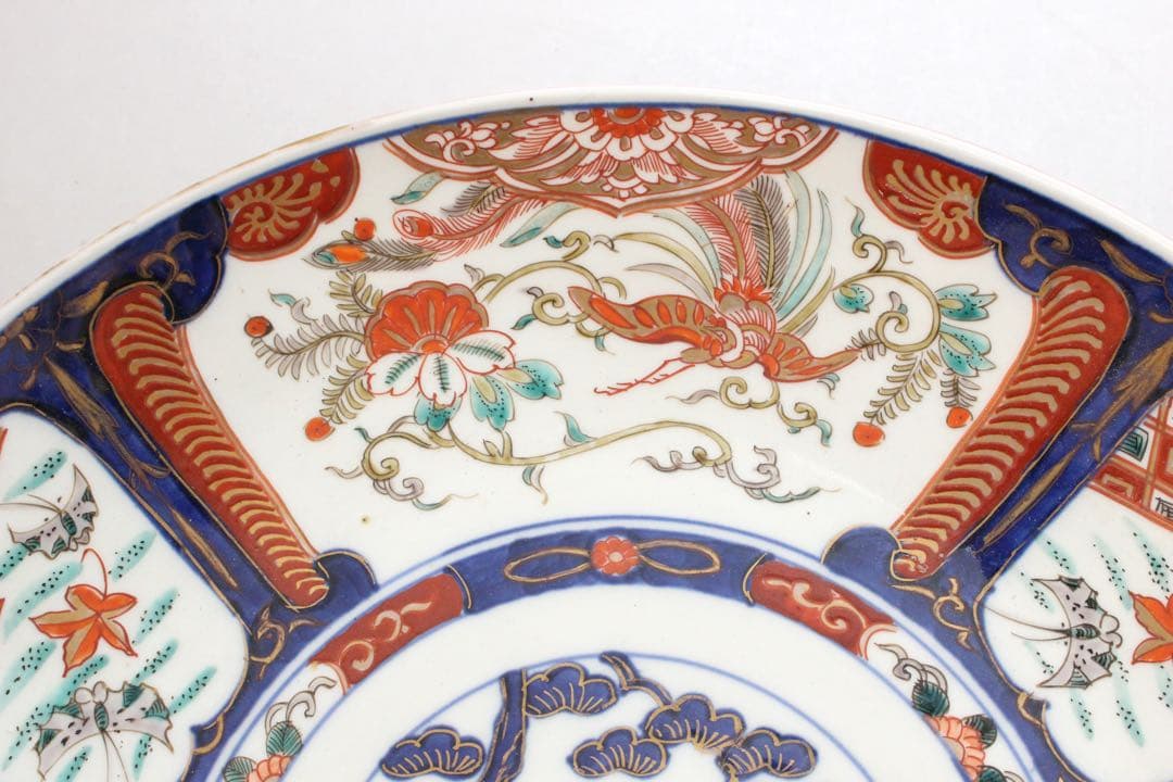 No4436 古伊万里 染錦大皿2点 赤絵 金襴手 鳳凰 花鳥 古美術 送料無料