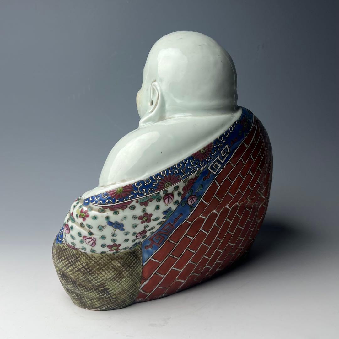 優美 粉彩布袋 江西景徳 朱茂記造 底款 色絵 布袋像 座布団