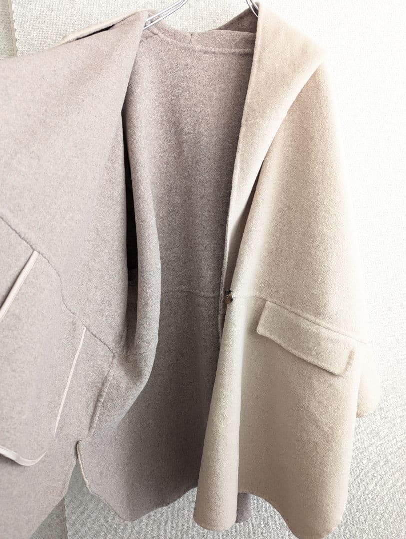 美品】SHIPS any フード付 リバーウール混コート ゆったりサイズ