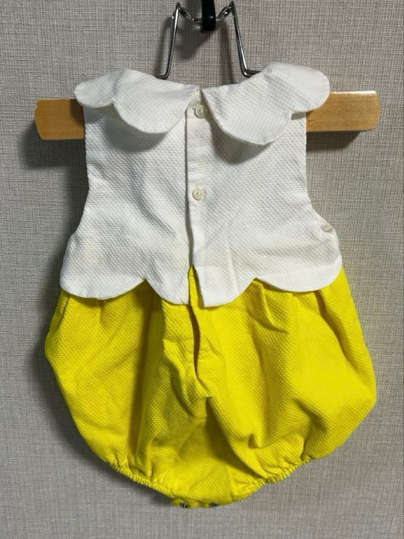 未使用】jacadiジャカディスカラップ襟 白と黄色のロンパース75cm