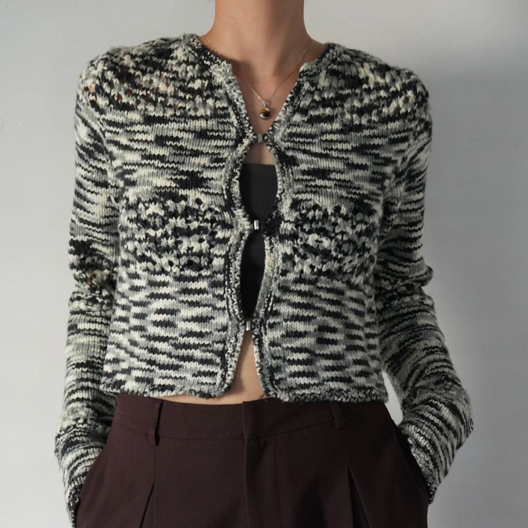 quui】marble knit cardigan ブラック