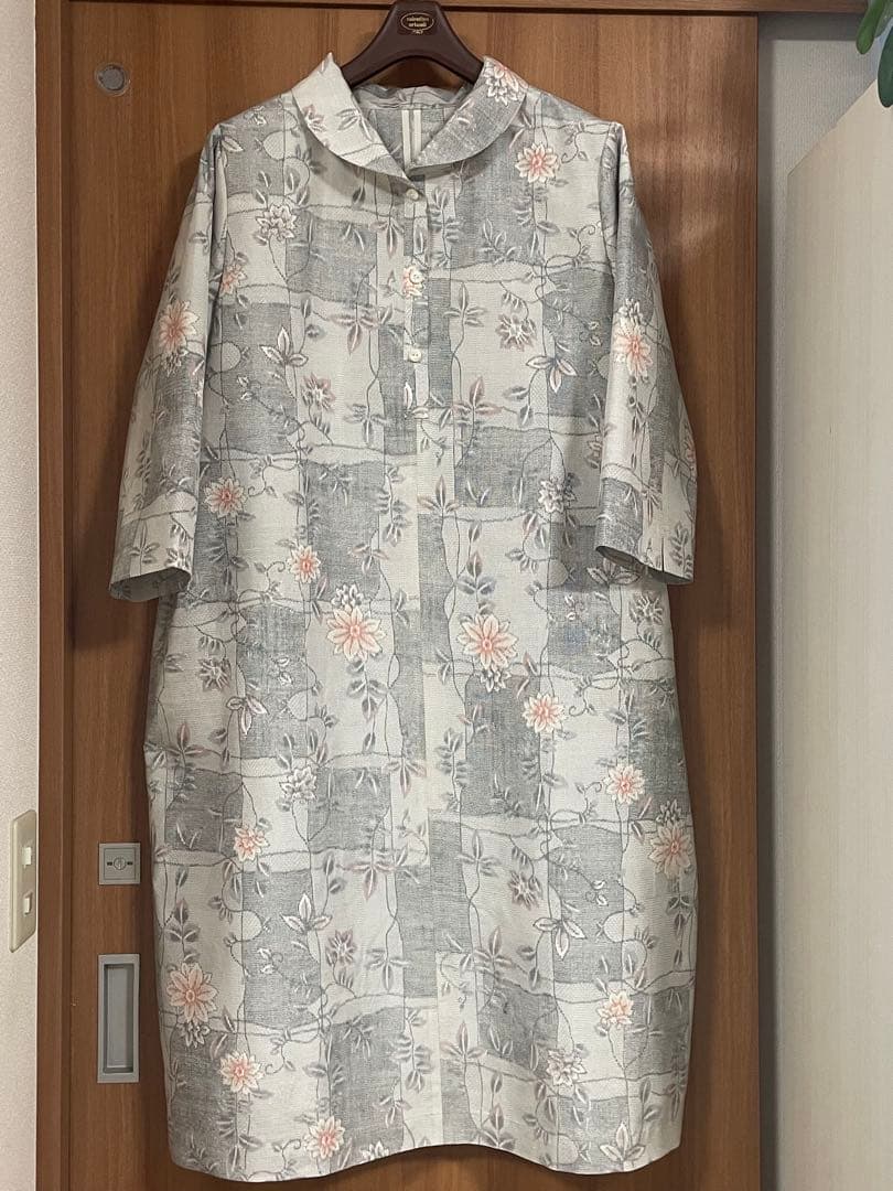 着物リメイク☆458大島紬コクーンチュニックワンピース／サイズL～LL 着物リメイク☆458大島紬コクーンチュニックワンピース／サイズL～LL