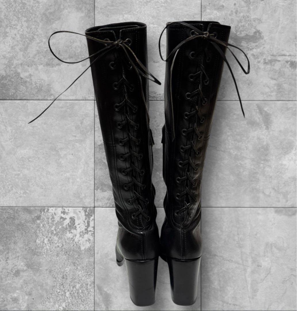 希少サイズ❣️23.5MIU MIU ロングブーツ 黒 本革 美脚ライン✨