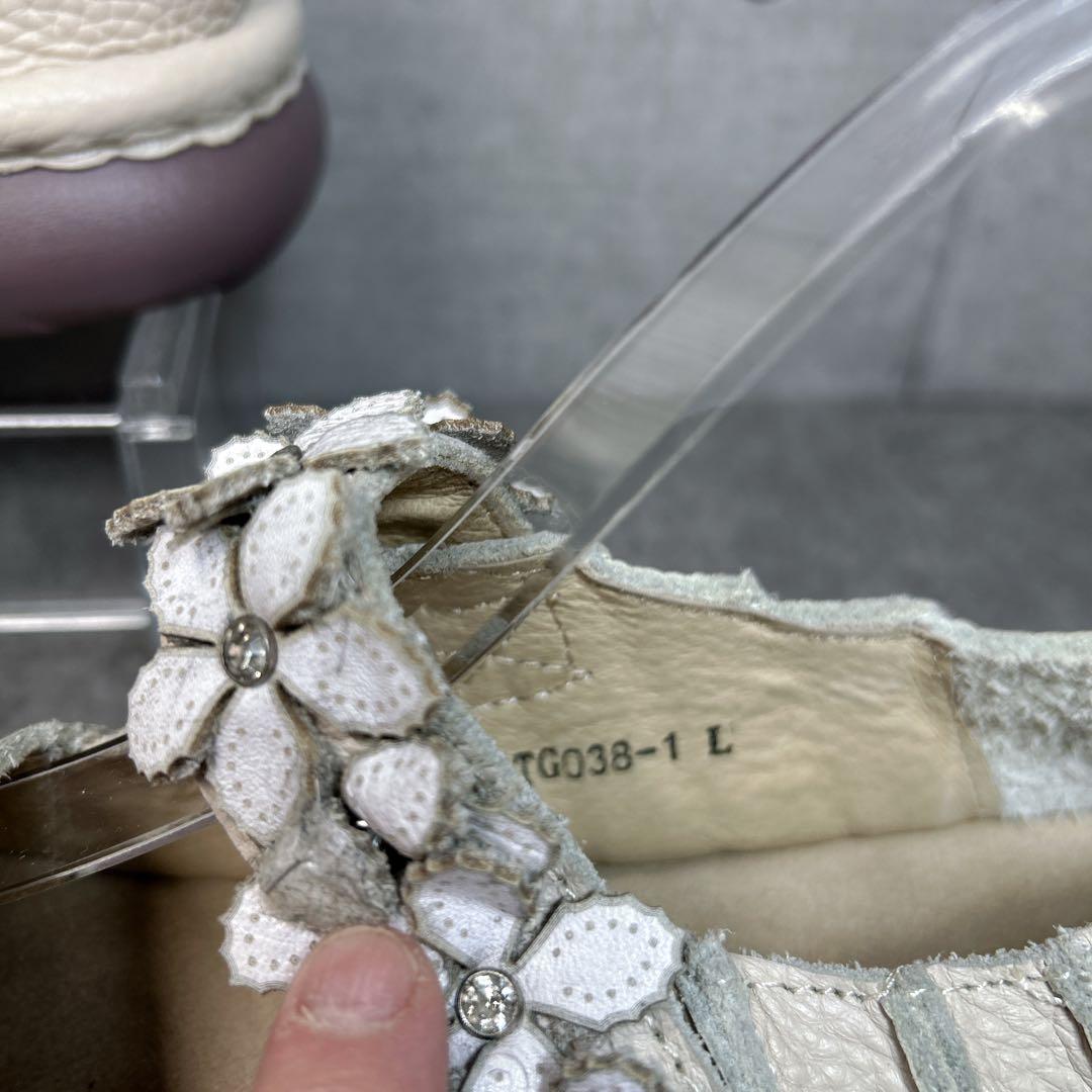 極美品【エスタシオン】お花 レザーメリージェーン/厚底/フラワー