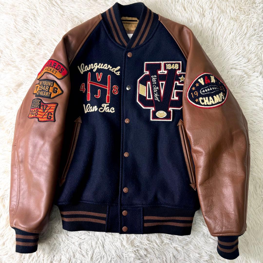 激レア】VAN JACKET スタジャン 紺×茶 袖レザー L - メルカリ