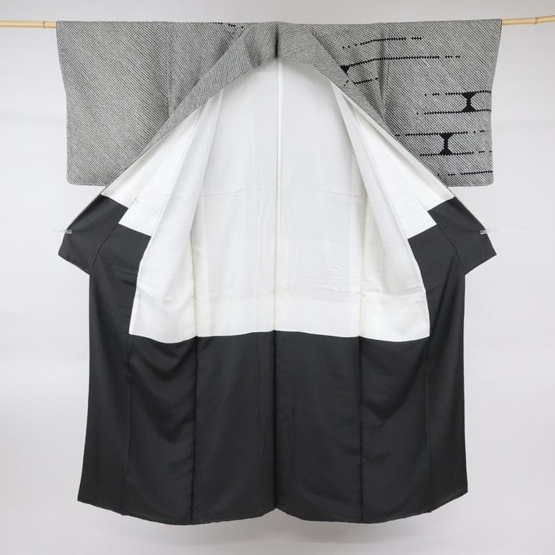 《上質■訪問着■豪華総絞り■シンプル石煉瓦模様■黒白◆袷正絹着物◆HB1-3》