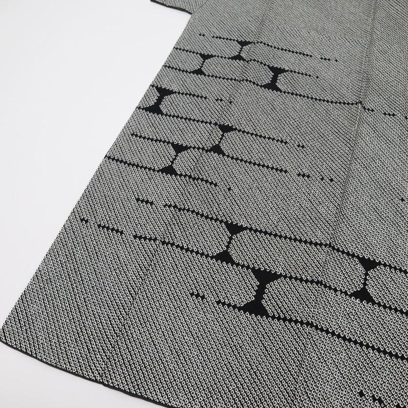 《上質■訪問着■豪華総絞り■シンプル石煉瓦模様■黒白◆袷正絹着物◆HB1-3》