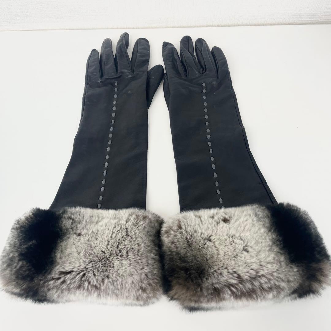 Sermoneta gloves リアルレザー ファー 手袋 ロング ブラック - メルカリ