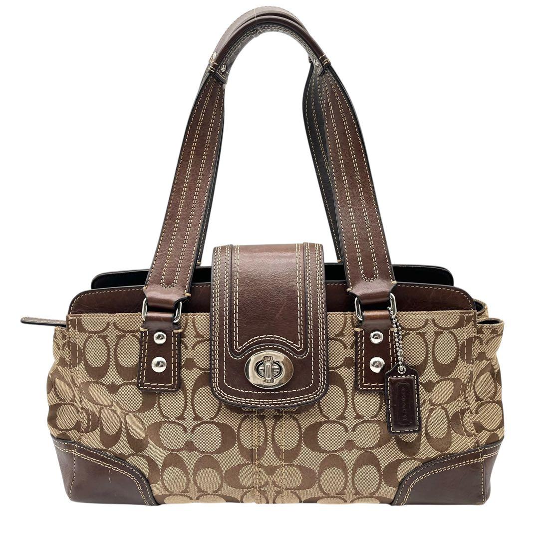 美品 シグネチャー ハンドバッグ レザー ブラウン 13975 コーチ 83