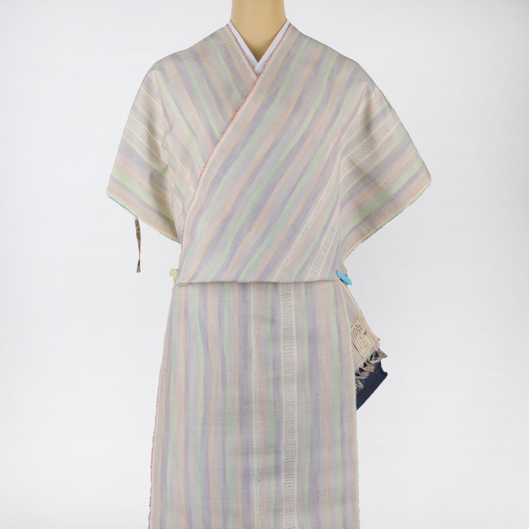 2887☆手織 本場越後紬 いしくら 紬☆パステル ストライプ☆反物