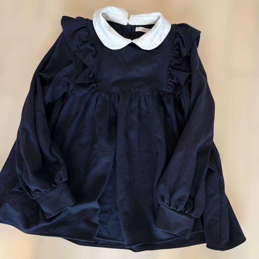 yori フリル付き長袖トップス ネイビー - メルカリ