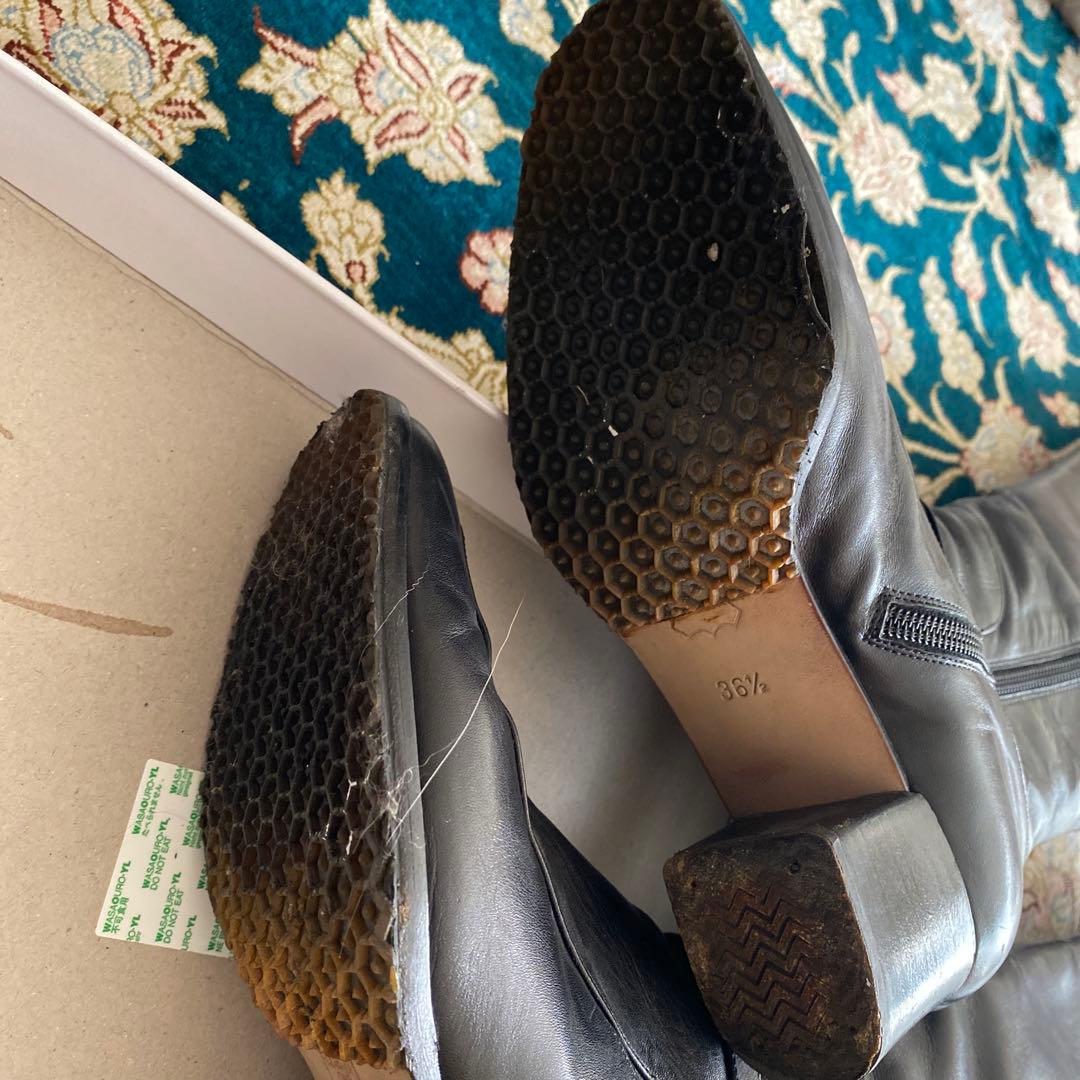 黒レザー ロングブーツ 36 1/2 バリー - メルカリ