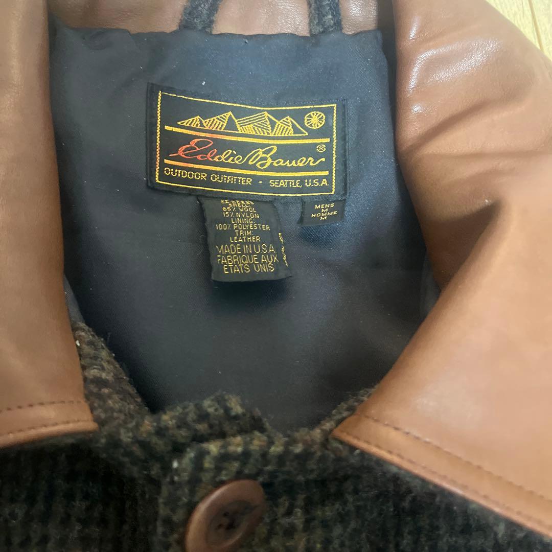 希少 黒タグ Eddie Bauer ウールコート 襟レザー - メルカリ