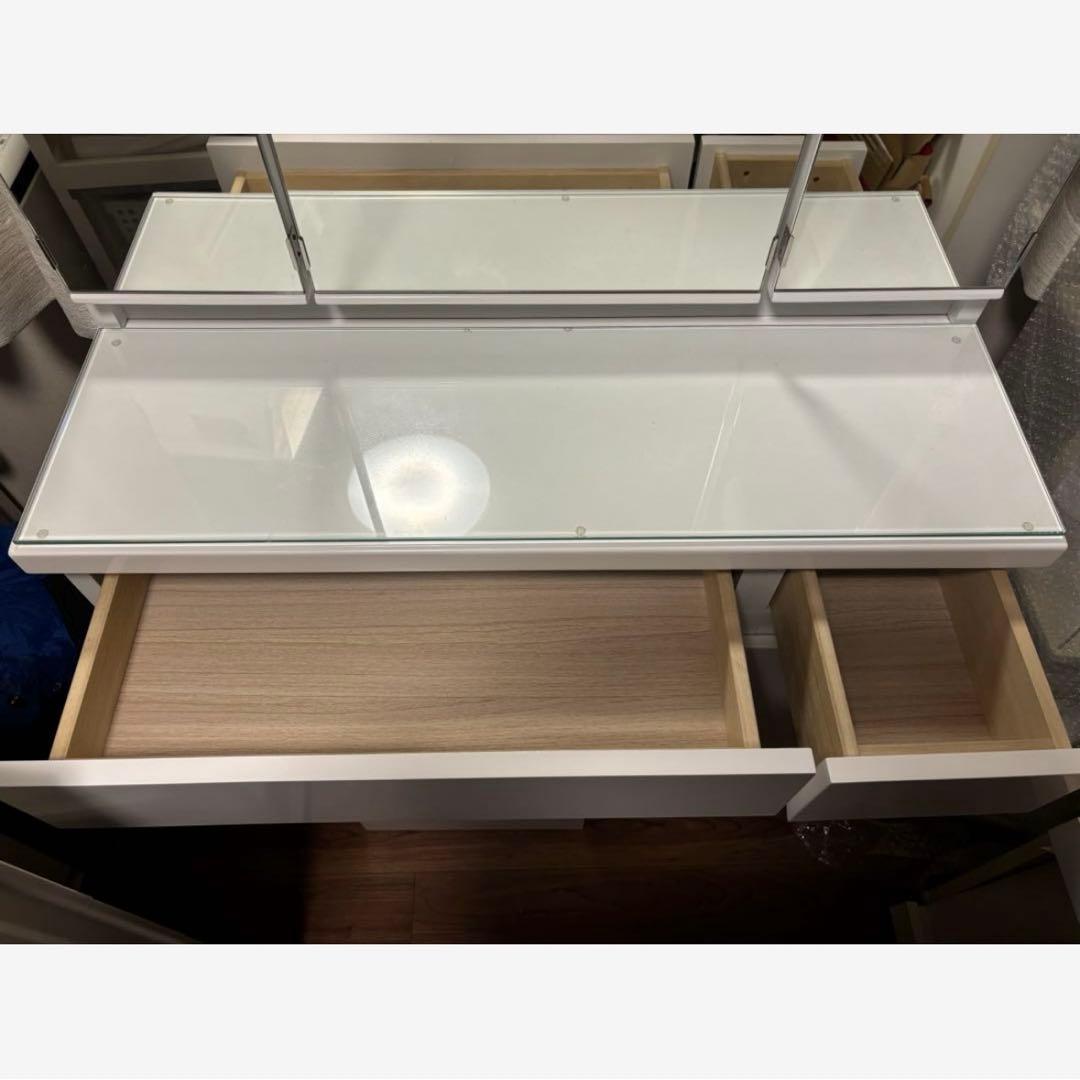 ニトリ3面鏡ドレッサーホワイト椅子（スツール）付き※少し訳あり