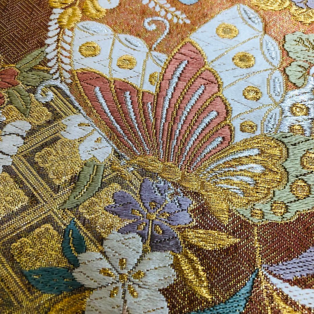 美品正絹袋帯‼️最高級西陣いづくら謹製証紙付き⭐︎唐織花蝶分刺繍