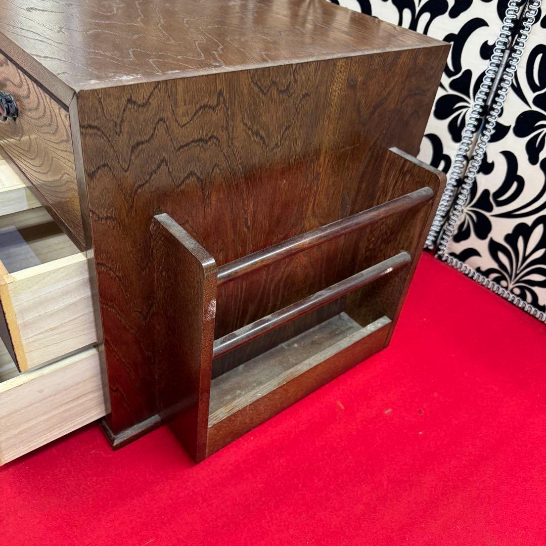 木製 文机 ダークブラウン 引き出し3杯 レア カラクリ 書見台付き