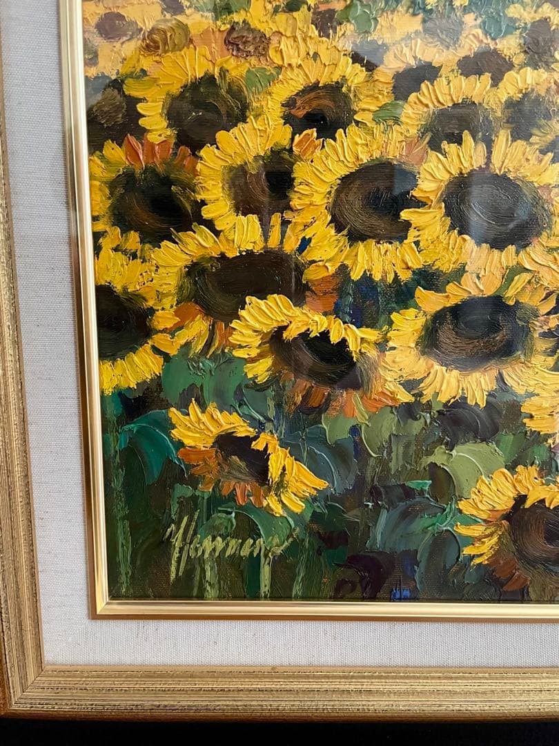 真作 油彩肉筆画 ウット・エルマン 『ひまわり畑のヴィラ』