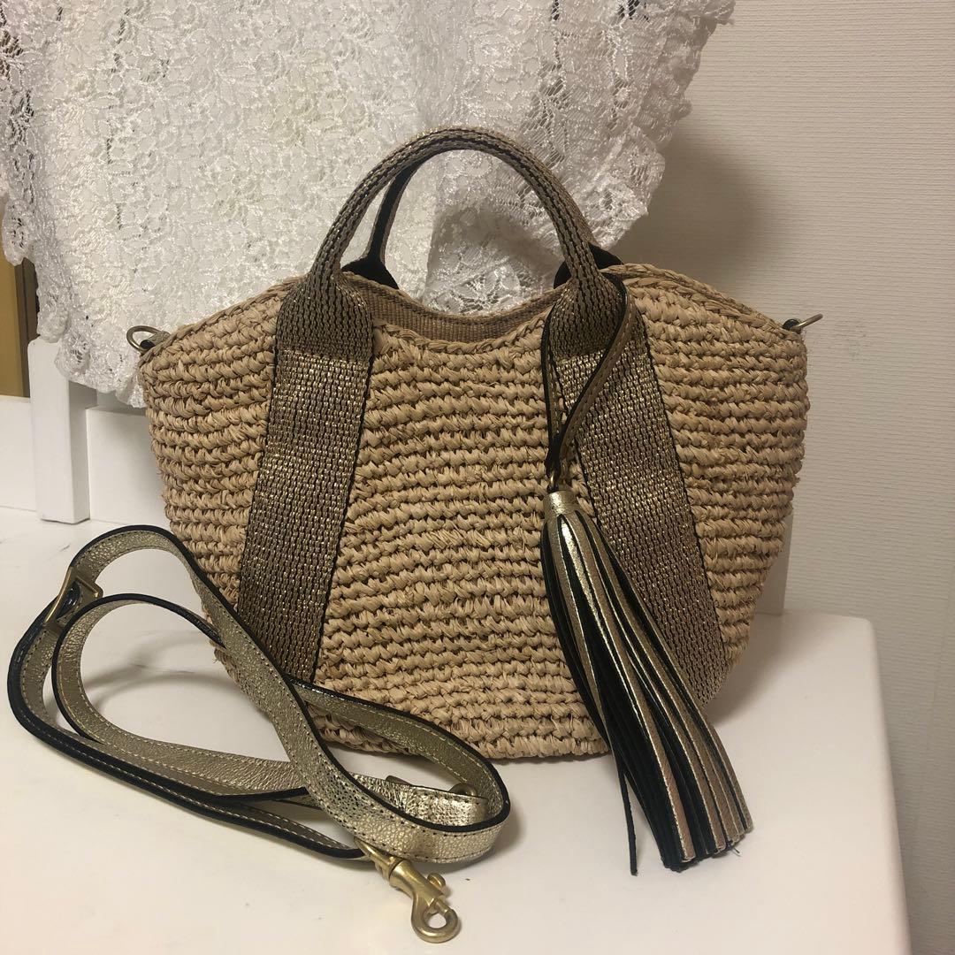 ヴィオラドーロ かごショルダーバッグ 2wayミニ ゴールド ラフィア