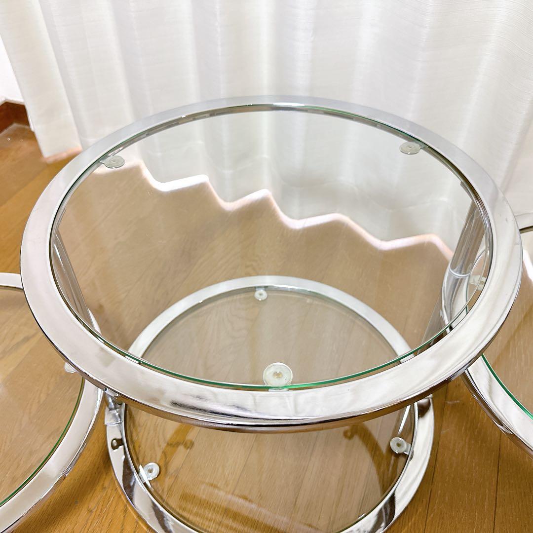 ミッドセンチュリー ラウンドテーブル 可変式 4段 強化ガラス - メルカリ