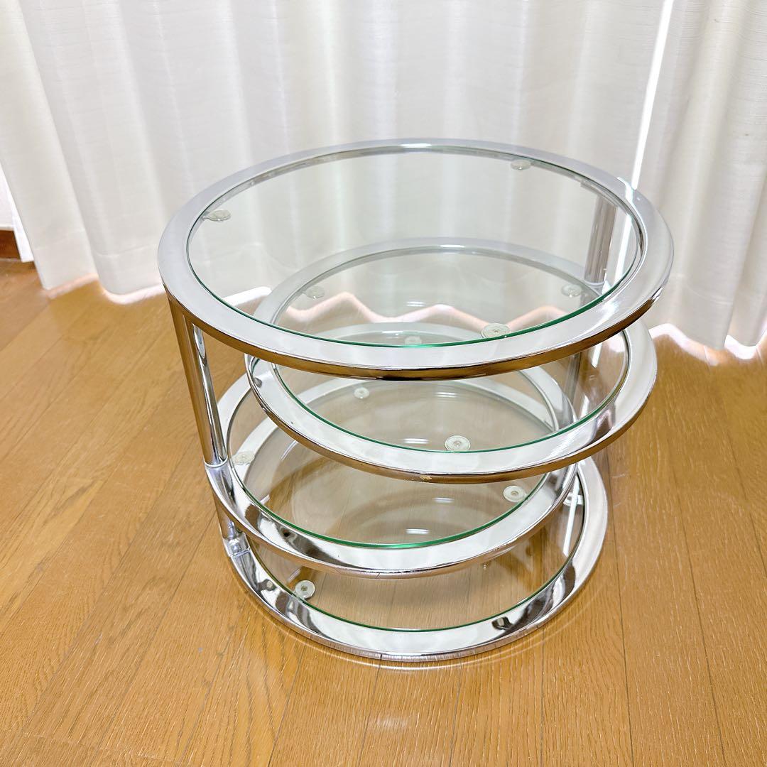 ミッドセンチュリー ラウンドテーブル 可変式 4段 強化ガラス - メルカリ