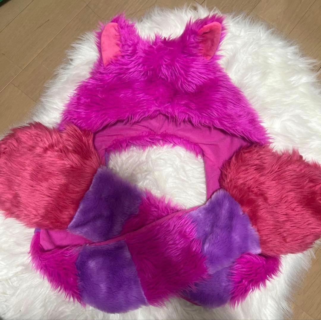 美品】ディズニーマフラーキャップチェシャ猫 JK 猫耳フード付きピンク