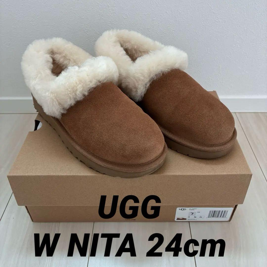 【正規品】美品　ugg アグ　W NITA 24cm ムートン　ブーツ　ショート 正規品】美品 ugg アグ W NITA 24cm ムートン ブーツ ショート - メルカリ