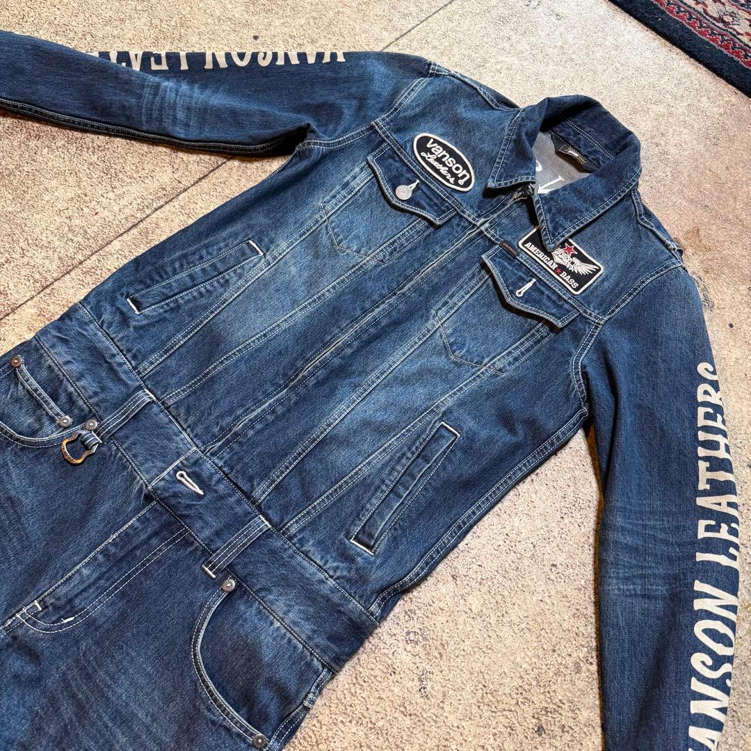 極美品】Vanson Leathers デニム つなぎ オールインワン 刺繍 - メルカリ
