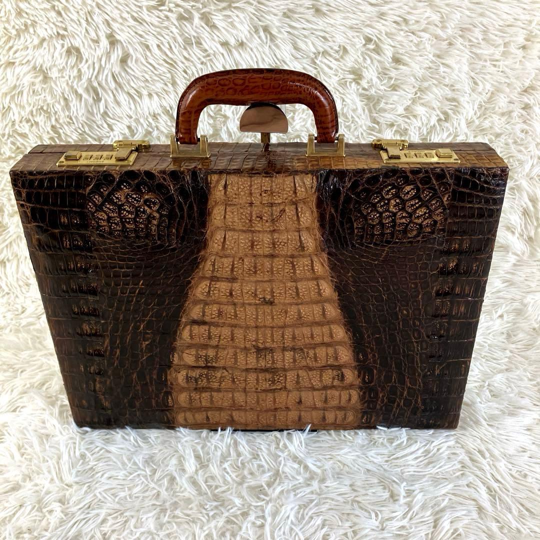 クロコ トランクケース カイマン ダークブラウン 本革 amilet