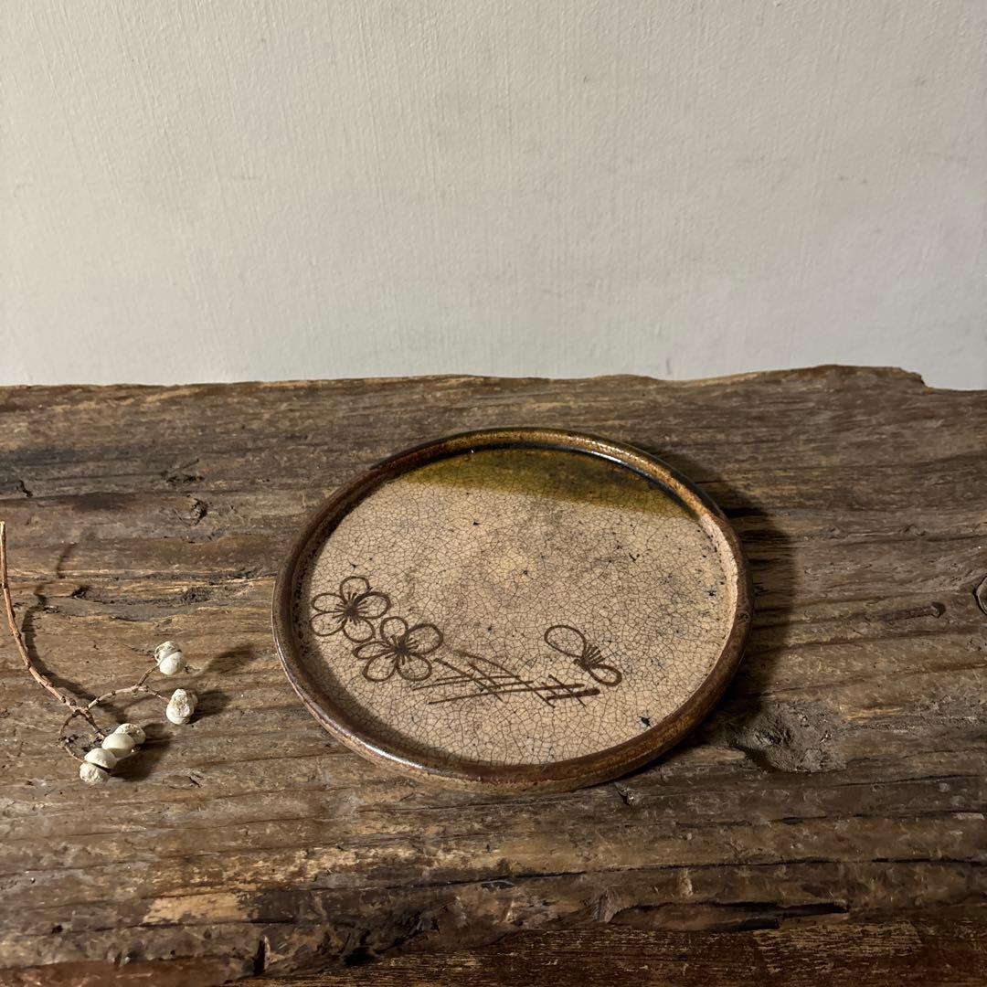 古瀬戸 織部釉行灯皿 行燈皿 石皿 古民芸 美濃 古美術