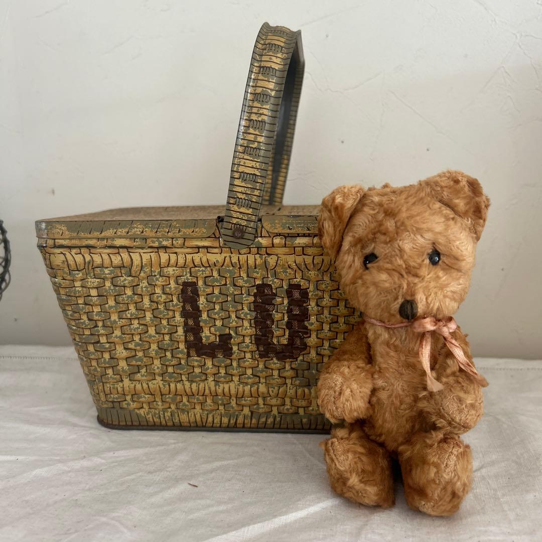 LU ビスケット缶　パニエ　小さなアンティークベアのセット e8a42dabe843d7d6956c5ff30d8e12