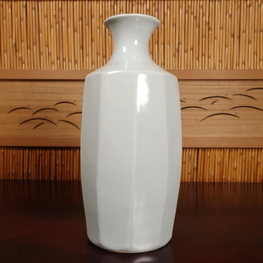 民藝派巨匠 益子焼 名工 瀧田項一 秀逸作 白磁面取瓶子