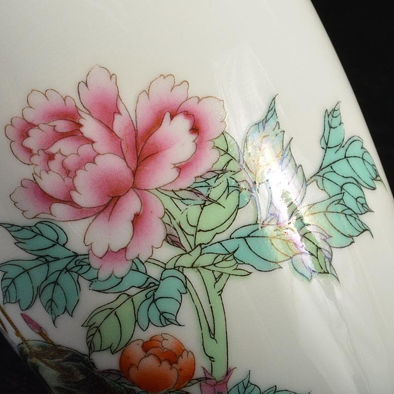 中国 景徳鎮製 粉彩 漢詩孔雀牡丹文瓶 C 6620 - メルカリ