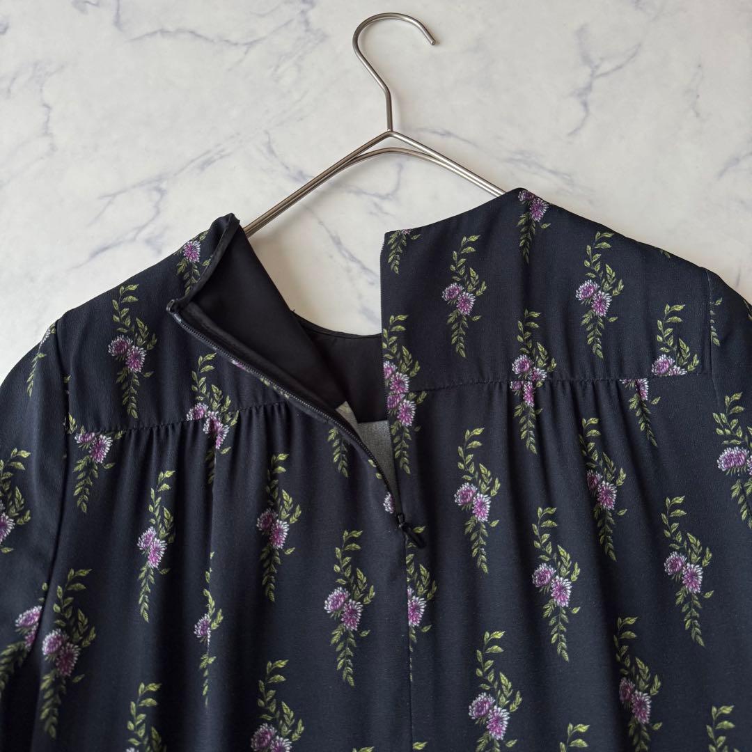 ミュウミュウ 小花柄 ワンピース フレア パフスリーブ ギャザー 襟付き