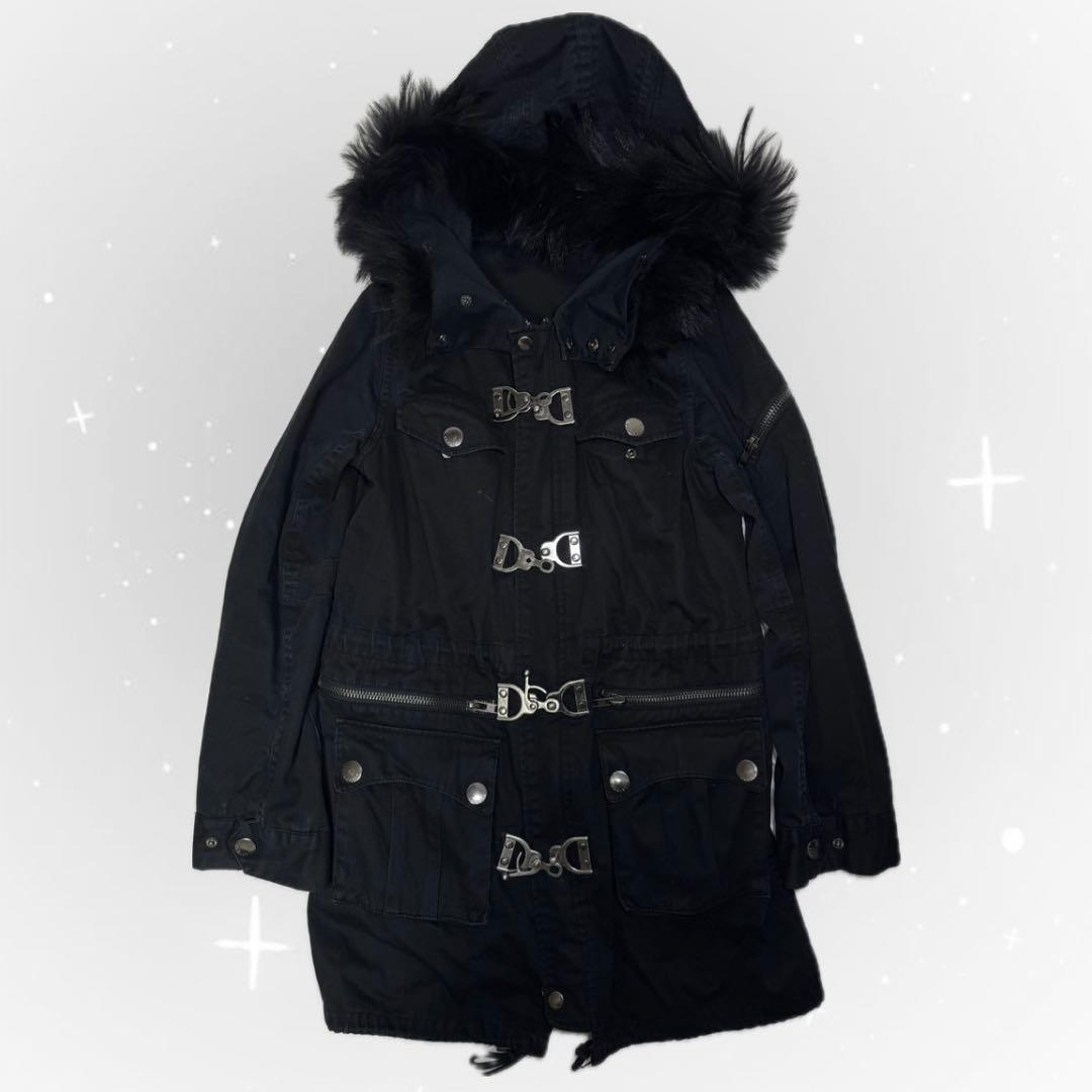 00s archive モッズコート ファー 平成ギャル グランジ ゴシック 平成ギャルy2k ファー付きアウター ミニタリーモッズコート フェアリー