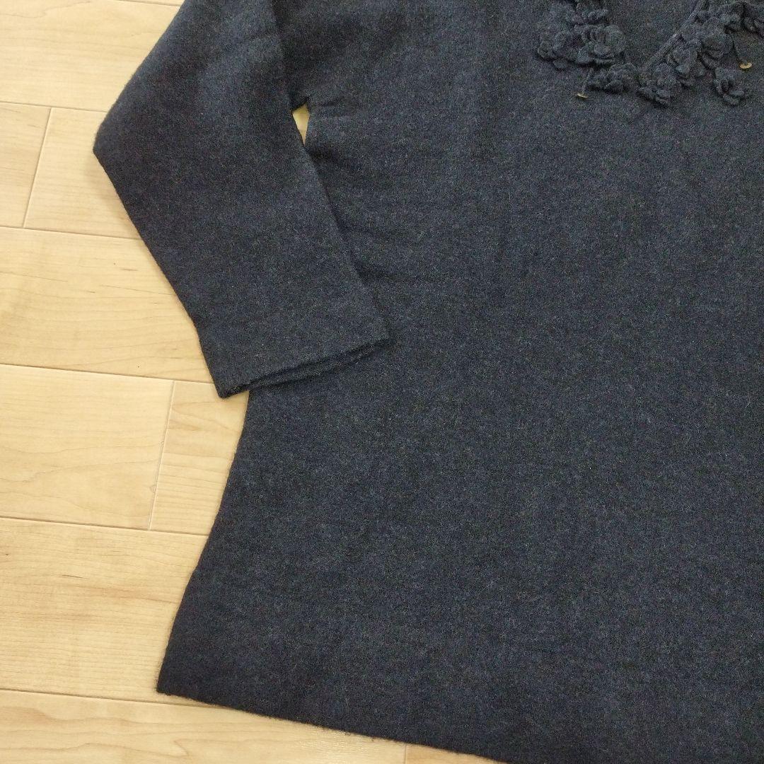 115】45R フロート縮絨 フリル ウール ニット セーター お花 長袖