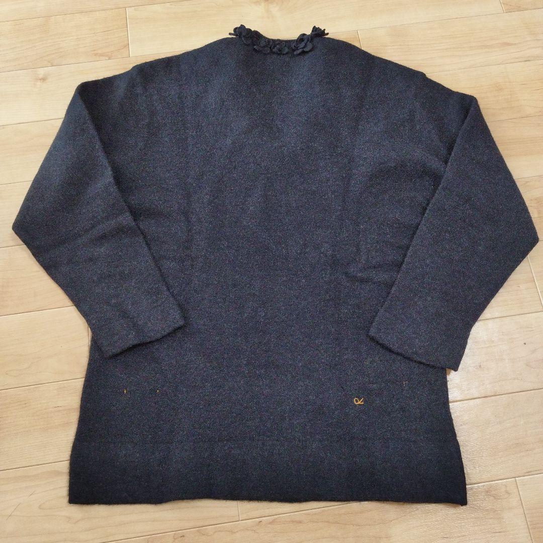 115】45R フロート縮絨 フリル ウール ニット セーター お花 長袖