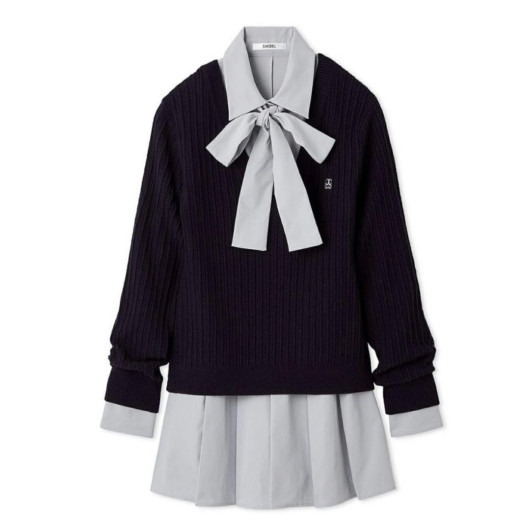 【新品】スナイデル ニットシャツワンピース ネイビー サイズ0 SNIDEL ニットセットブローチ付きロングシャツワンピース(マキシ・ロング