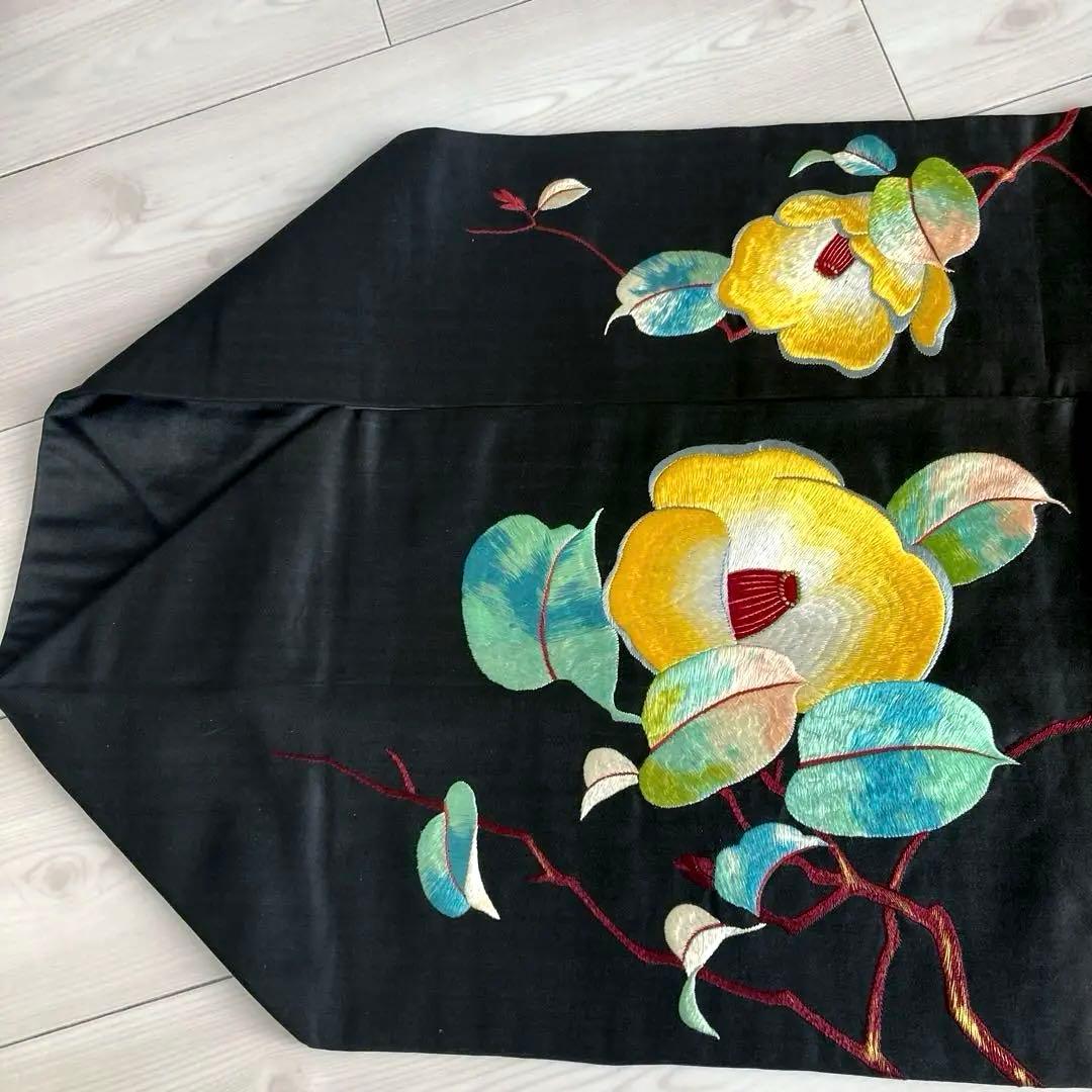 ニコニコ^ ^様専用 アンティーク名古屋帯 椿の刺繍 上質 大正ロNo.7-28