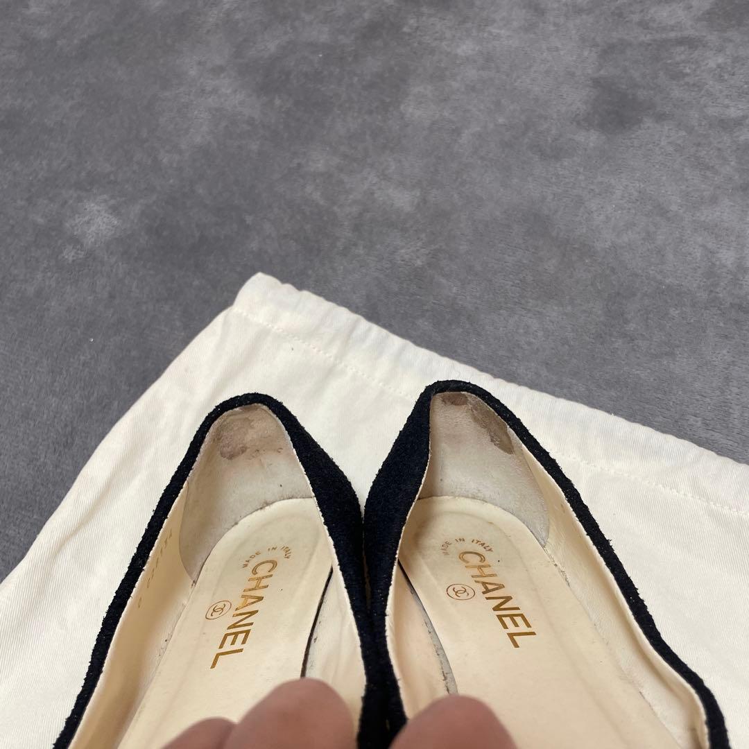 CHANEL 黒 フラットシューズ ビジュー付き - メルカリ